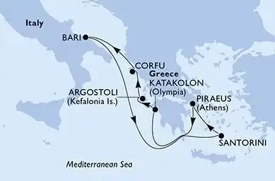 Rondreis Puglia MSC cruise Griekse Eilanden route